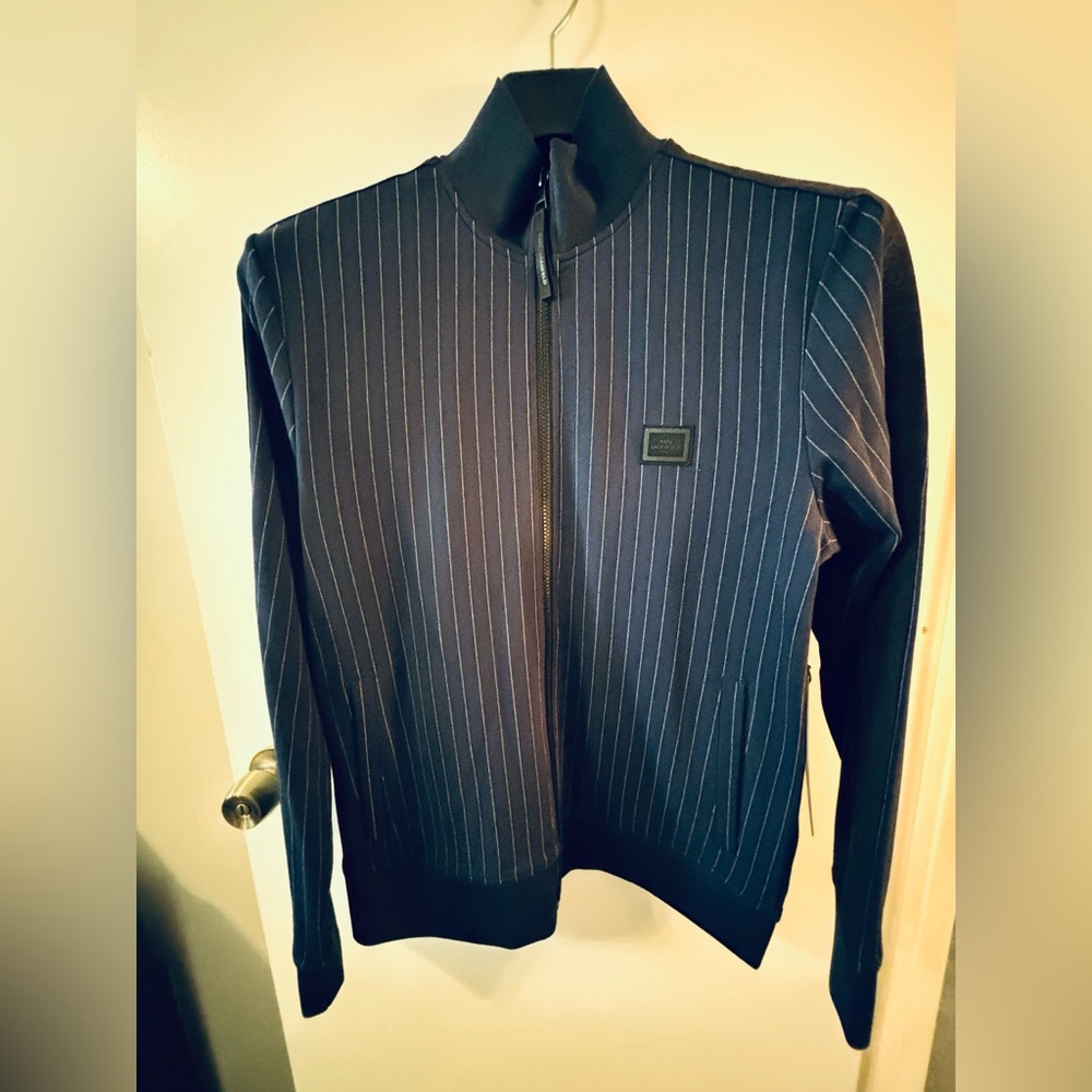 KARL LAGERFELD PARIS
Pinstriped Zip Jacket
Size M - Navy